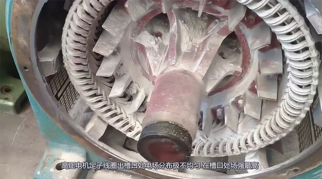 图为高压电机定子线圈出槽口处电场分布照片 图为高压电机定子线圈出槽口处电场分布照片